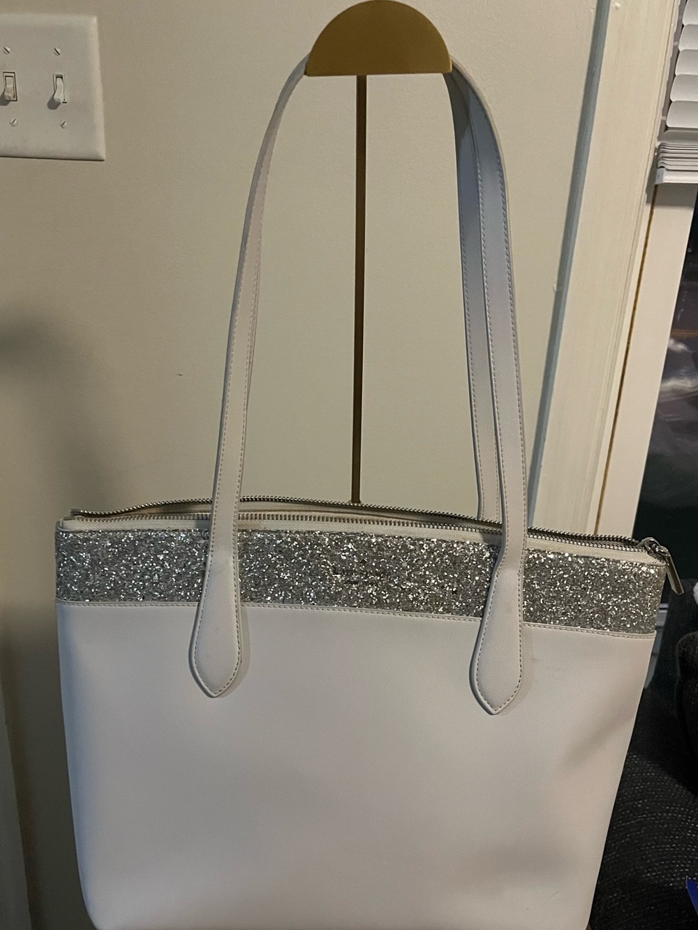 kate spade Light Grey Tote Bag with Silver Glitter Accent